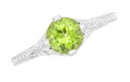 Art Deco Flowers & Wheat Engraved Peridot Promise Ring in Sterling Silver | Vintage Replica