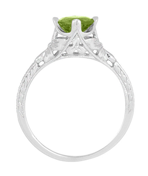 Art Deco Flowers & Wheat Engraved Peridot Promise Ring in Sterling Silver | Vintage Replica - Item: SSR356P - Image: 7