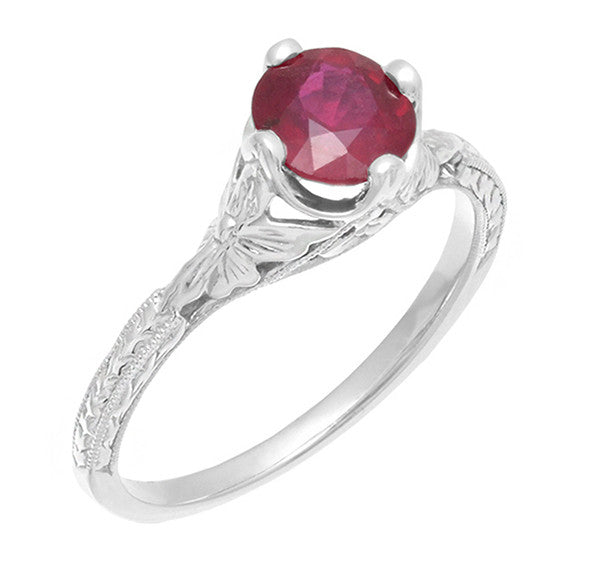 Carved Flowers Antique Inspired Filigree Art Deco Ruby Promise Ring in Sterling Silver - Item: SSR356R - Image: 3