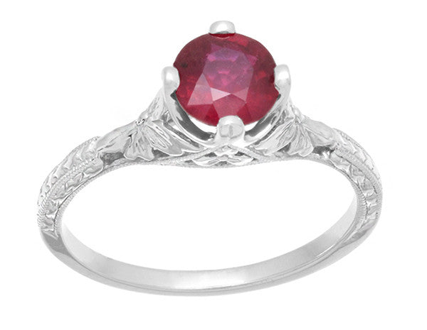 Carved Flowers Antique Inspired Filigree Art Deco Ruby Promise Ring in Sterling Silver - Item: SSR356R - Image: 4