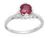 Carved Flowers Antique Inspired Filigree Art Deco Ruby Promise Ring in Sterling Silver