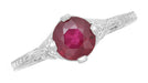 Carved Flowers Antique Inspired Filigree Art Deco Ruby Promise Ring in Sterling Silver