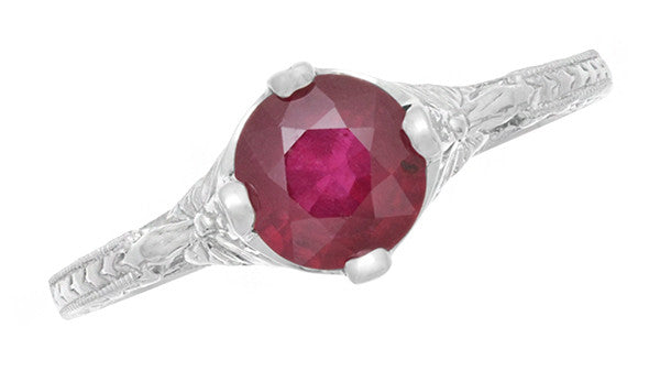 Carved Flowers Antique Inspired Filigree Art Deco Ruby Promise Ring in Sterling Silver - Item: SSR356R - Image: 5