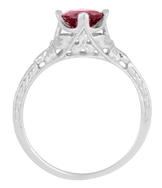 Carved Flowers Antique Inspired Filigree Art Deco Ruby Promise Ring in Sterling Silver - Item: SSR356R - Image: 6