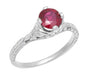 Carved Flowers Antique Inspired Filigree Art Deco Ruby Promise Ring in Sterling Silver