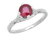 Carved Flowers Antique Inspired Filigree Art Deco Ruby Promise Ring in Sterling Silver