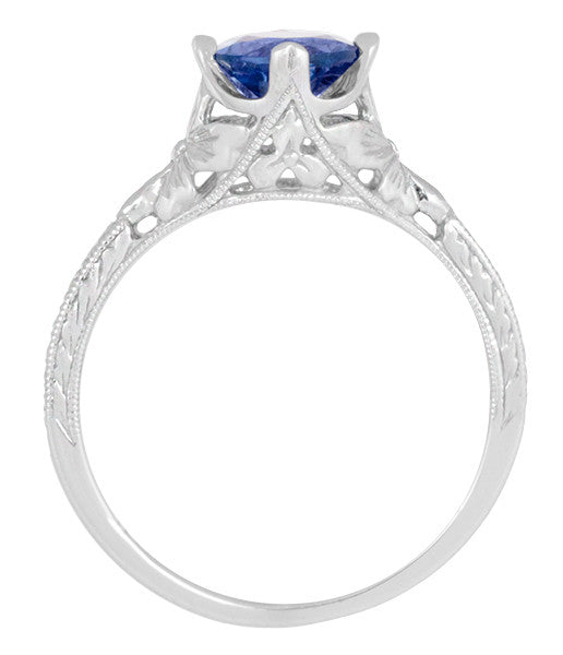 Art Deco Floral Filigree Lab Created Blue Sapphire Promise Ring in Sterling Silver - Item: SSR356S - Image: 6