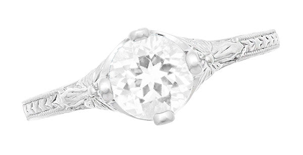 Engraved Flowers Art Deco Filigree White Topaz Promise Ring in Sterling Silver - Item: SSR356WT - Image: 4