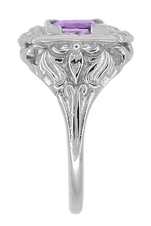 Art Nouveau Princess Cut Amethyst Ring in Sterling Silver - Item: SSR615AM - Image: 4
