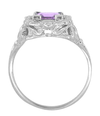 Art Nouveau Princess Cut Amethyst Ring in Sterling Silver - Item: SSR615AM - Image: 5