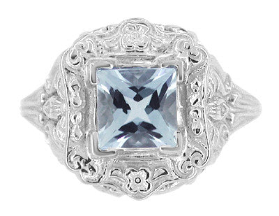 Princess Cut Sky Blue Topaz Art Nouveau Ring in Sterling Silver - Item: SSR615BT - Image: 3