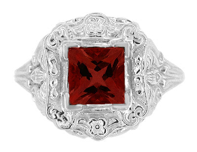 Princess Cut Garnet Art Nouveau Promise Ring in Sterling Silver - Item: SSR615G - Image: 5