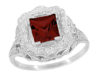Princess Cut Garnet Art Nouveau Promise Ring in Sterling Silver - alternate view