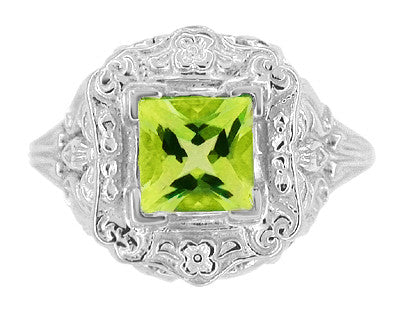 Art Nouveau Princess Cut Peridot Ring in Sterling Silver - Item: SSR615PER - Image: 5