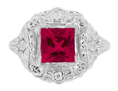Princess Cut Ruby Art Nouveau Ring in Sterling Silver - Item: SSR615R - Image: 5