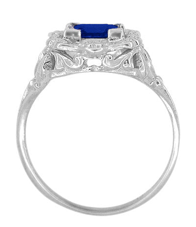 Art Nouveau Princess Cut Sapphire Ring in Sterling Silver - Item: SSR615S - Image: 4
