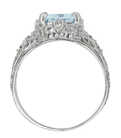 Edwardian Filigree Emerald Cut Blue Topaz Ring in Sterling Silver - Item: SSR618BT - Image: 4