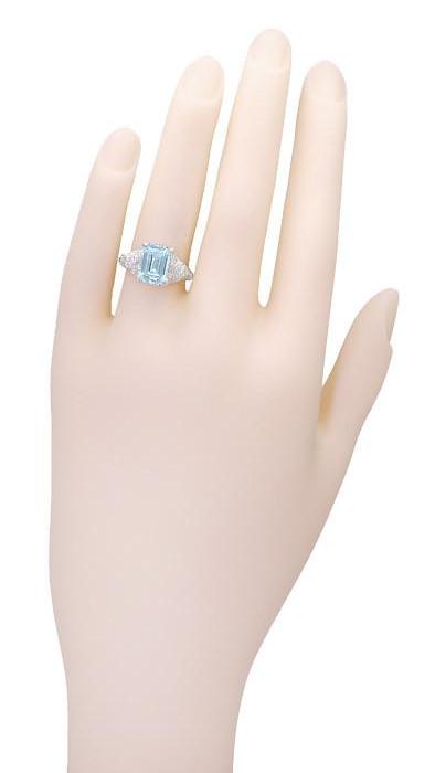 Edwardian Filigree Emerald Cut Blue Topaz Ring in Sterling Silver - Item: SSR618BT - Image: 5
