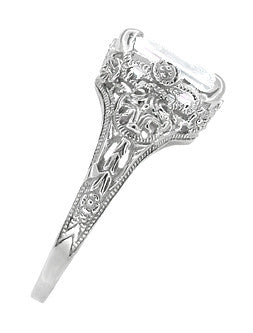 Edwardian Filigree 5.6 Carat Emerald Cut Cubic Zirconia ( CZ ) Ring in Sterling Silver - Item: SSR618CZ - Image: 3