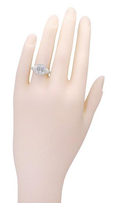 Edwardian Filigree 5.6 Carat Emerald Cut Cubic Zirconia ( CZ ) Ring in Sterling Silver - Item: SSR618CZ - Image: 5
