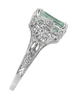 Edwardian Filigree Emerald Cut Prasiolite ( Green Amethyst ) Ring in Sterling Silver - Item: SSR618GA - Image: 3