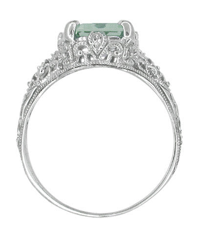 Edwardian Filigree Emerald Cut Prasiolite ( Green Amethyst ) Ring in Sterling Silver - Item: SSR618GA - Image: 4
