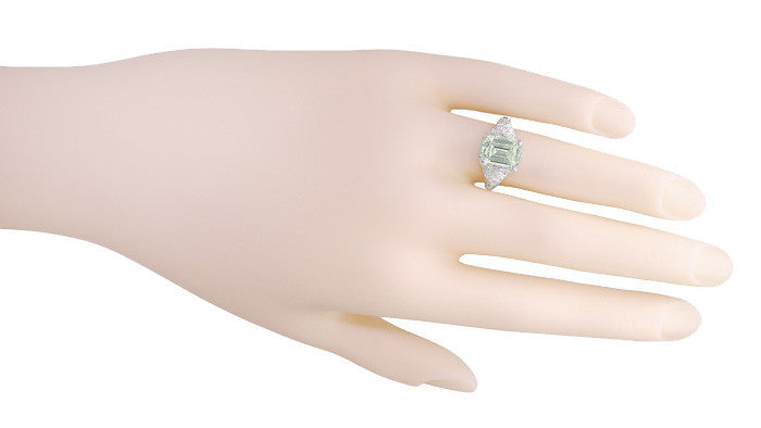 Edwardian Filigree Emerald Cut Prasiolite ( Green Amethyst ) Ring in Sterling Silver - Item: SSR618GA - Image: 5