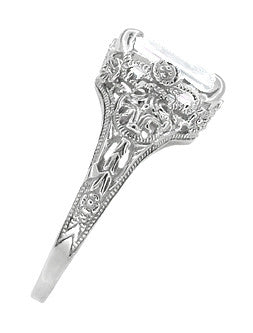 Edwardian Filigree Emerald Cut White Topaz Ring in Sterling Silver - Item: SSR618WT - Image: 3