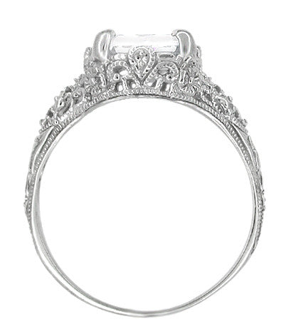 Edwardian Filigree Emerald Cut White Topaz Ring in Sterling Silver - Item: SSR618WT - Image: 4