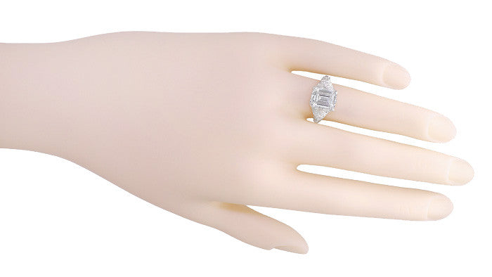 Edwardian Filigree Emerald Cut White Topaz Ring in Sterling Silver - Item: SSR618WT - Image: 5