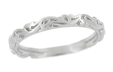 Art Deco Grooved Antique Scrolls Wedding Band in Sterling Silver