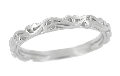 Art Deco Grooved Antique Scrolls Wedding Band in Sterling Silver