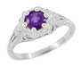 Art Deco Filigree Flowers Amethyst Promise Ring in Sterling Silver