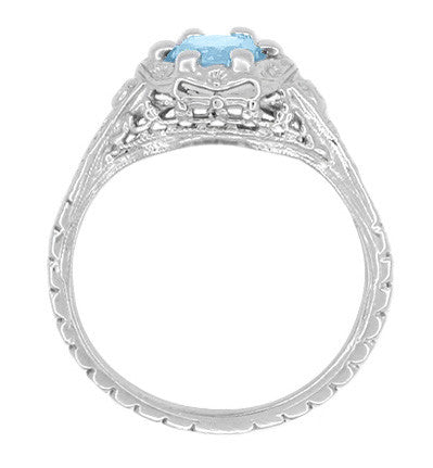 Art Deco Filigree Flowers Blue Topaz Promise Ring in Sterling Silver - Item: SSR706BT - Image: 3