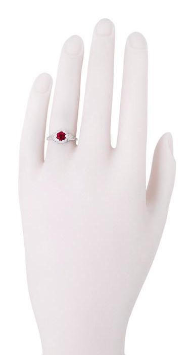 Art Deco Filigree Flowers Ruby Promise Ring in Sterling Silver - Item: SSR706CR - Image: 4