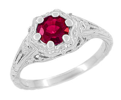 Art Deco Filigree Flowers Ruby Promise Ring in Sterling Silver