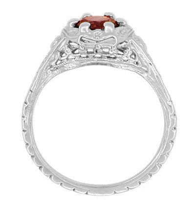 Art Deco Filigree Flowers Almandine Garnet Promise Ring in Sterling Silver - Item: SSR706G - Image: 3