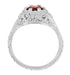Art Deco Filigree Flowers Almandine Garnet Promise Ring in Sterling Silver
