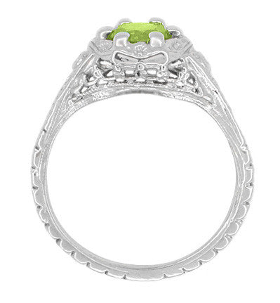 Art Deco Filigree Flowers Sterling Silver Peridot Promise Ring - Item: SSR706P - Image: 3