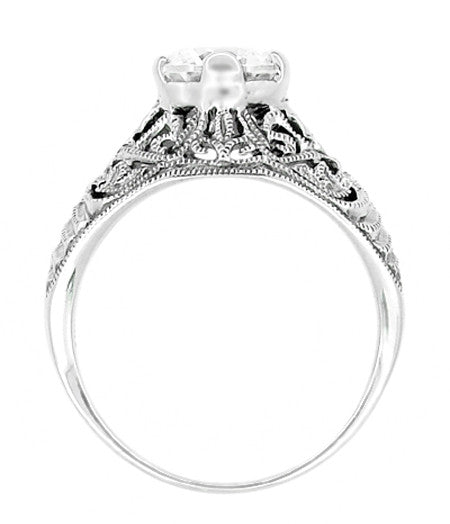 Antique Style Edwardian Filigree Engraved Cubic Zirconia ( CZ ) Promise Ring in Sterling Silver - Item: SSR9 - Image: 3