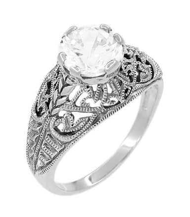 Antique Style Edwardian Filigree Engraved Cubic Zirconia ( CZ ) Promise Ring in Sterling Silver - alternate view