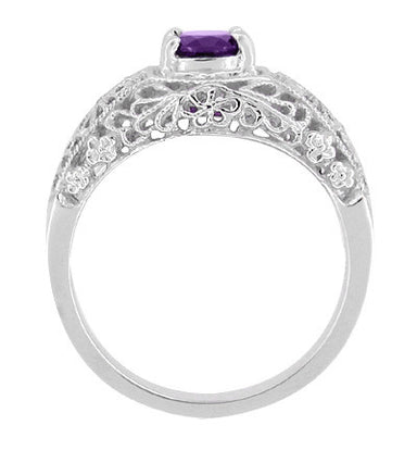 Edwardian Filigree Flowers Amethyst Dome Promise Ring in Sterling Silver - alternate view