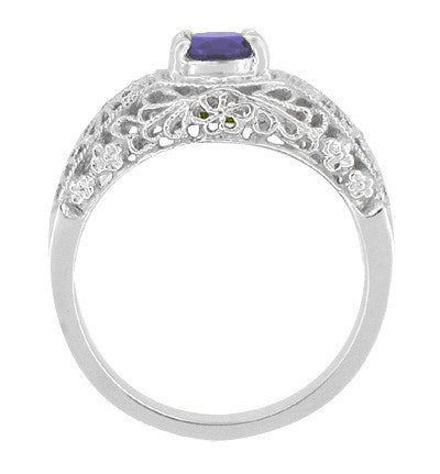 Edwardian Dome Filigree Iolite Promise Ring in Sterling Silver - Item: SSRV16i - Image: 2