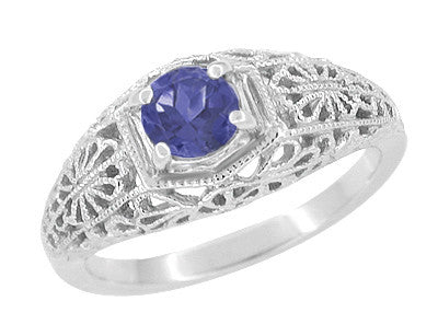 Edwardian Dome Filigree Iolite Promise Ring in Sterling Silver