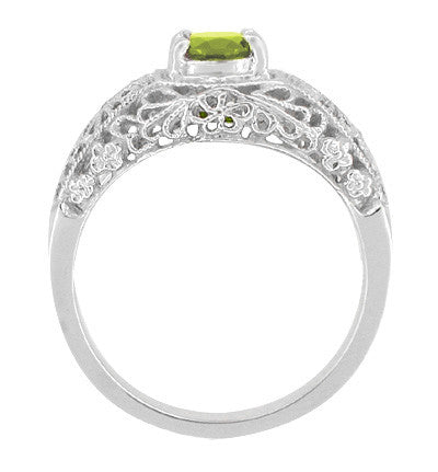 Edwardian Flowers Filigree Peridot Promise Ring in Sterling Silver - Item: SSRV16PER - Image: 2