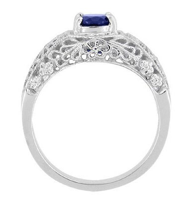 Edwardian Floral Filigree Blue Sapphire Dome Promise Ring in Sterling Silver - alternate view