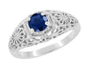 Edwardian Floral Filigree Blue Sapphire Dome Promise Ring in Sterling Silver