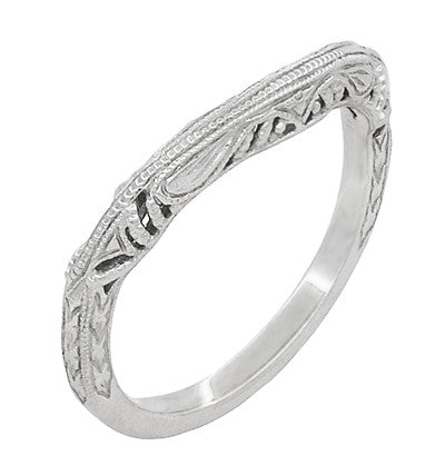 Art Deco Filigree and Wheat Engraved Curved Wedding Ring in Sterling Silver - Item: SSWR161 - Image: 2