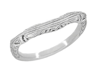 Art Deco Filigree and Wheat Engraved Curved Wedding Ring in Sterling Silver