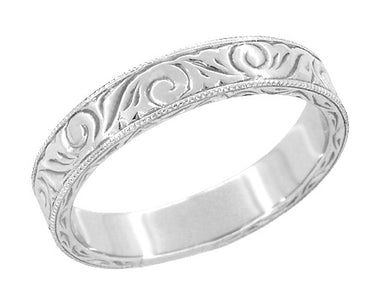 Art Deco Scrolls Engraved Wedding Band in Sterling Silver - 4mm Wide - alternate view